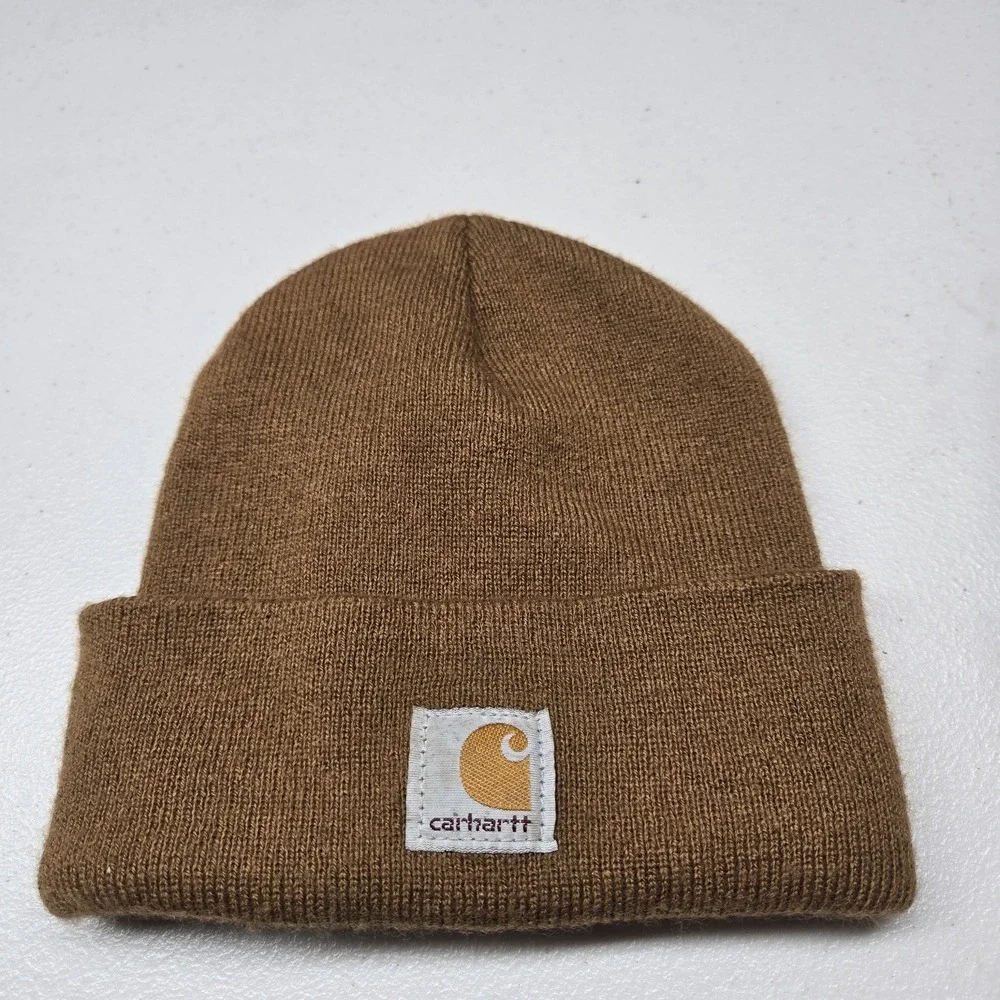 Carhartt Boys Beanie OS Brown Patch Logo‎ Acrylic Foldover Hat